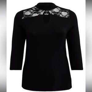 Torrid Plus Size 0 SUPER SOFT & LACE BLACK KEYHOLE MOCK NECK TOP